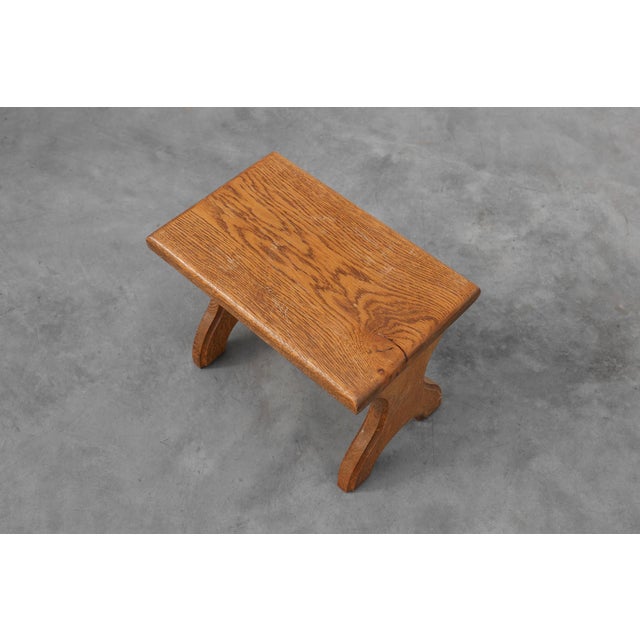 Hand-Carved Oak Wooden Stool, France, 1890s For Sale - Image 4 of 11