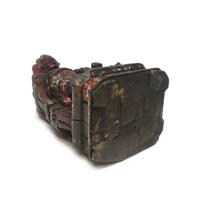 1970s Vintage Wooden Carved Home Guardian God Heaven Soldier Figure For Sale - Image 5 of 6