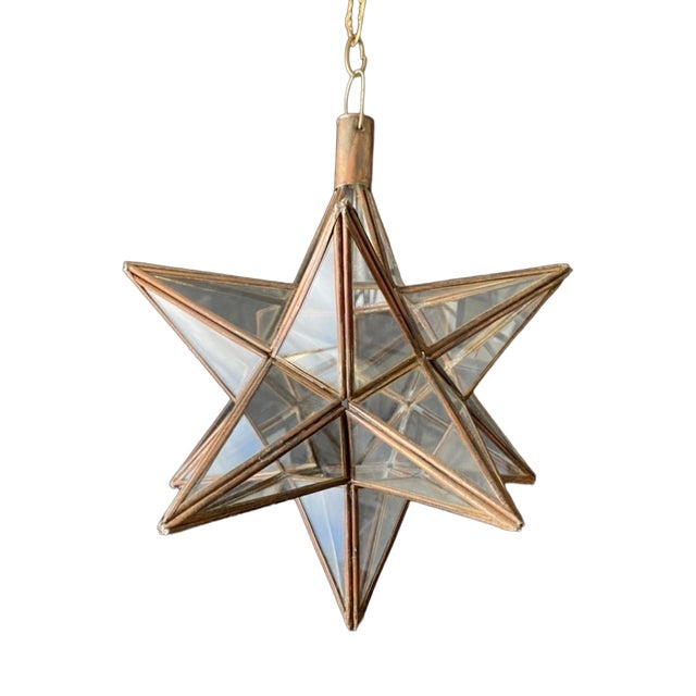Antique Brass and Glass Star Light, 1970s For Sale
