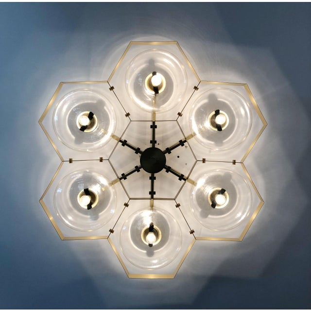 Not Yet Made - Made To Order 21st Century Hive Satin Brass Clear Murano Flush Mount by Fabio LTD For Sale - Image 5 of 9