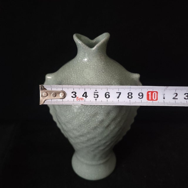 Chinese Ceramic Vase,Guan Ware Celadon Glaze Porcelain Vase HandCarved Fish Pattern For Sale - Image 10 of 10