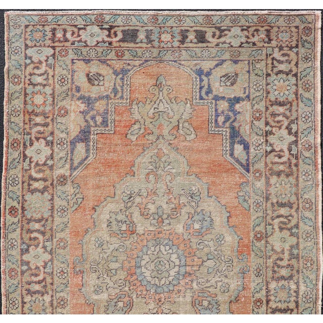 Mid 20th Century Vintage Turkish Oushak Rug With Soft Orange Field With Medallion For Sale - Image 5 of 11