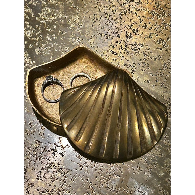 1960s Vintage Solid Brass Coastal Clamshell Trinket Box For Sale - Image 5 of 8