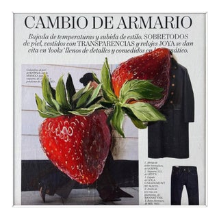 Contemporary Hyper Realist Strawberries Oil Painting on Fashion Article For Sale