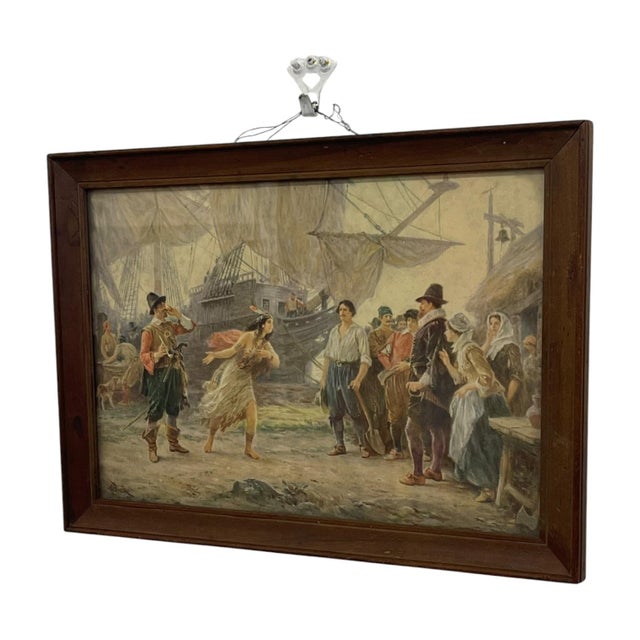 Mid-Century Modern Vintage Framed the Abduction of Pocahontas Print After j.l.g. Ferris, Historical Colonial Wall Art. For Sale - Image 3 of 10
