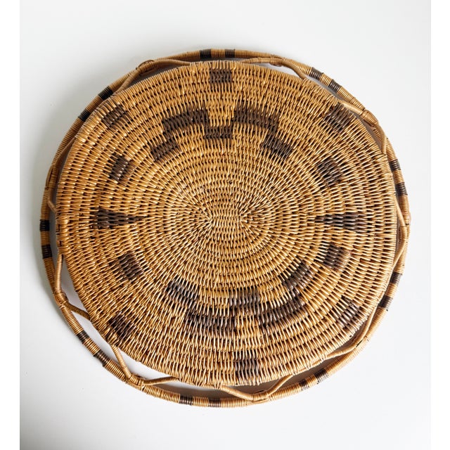 Brown Vintage Tribal Style Woven Tray For Sale - Image 8 of 8