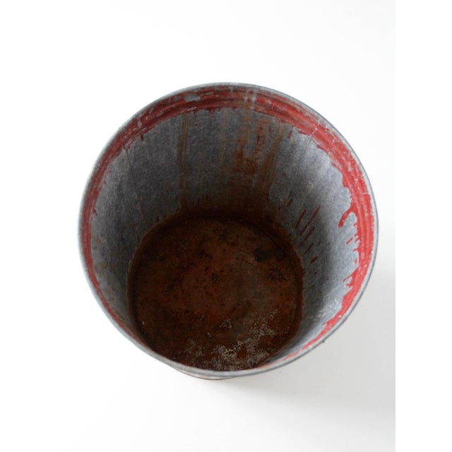 Metal Antique Galvanized Utility Can With Red Paint For Sale - Image 7 of 17