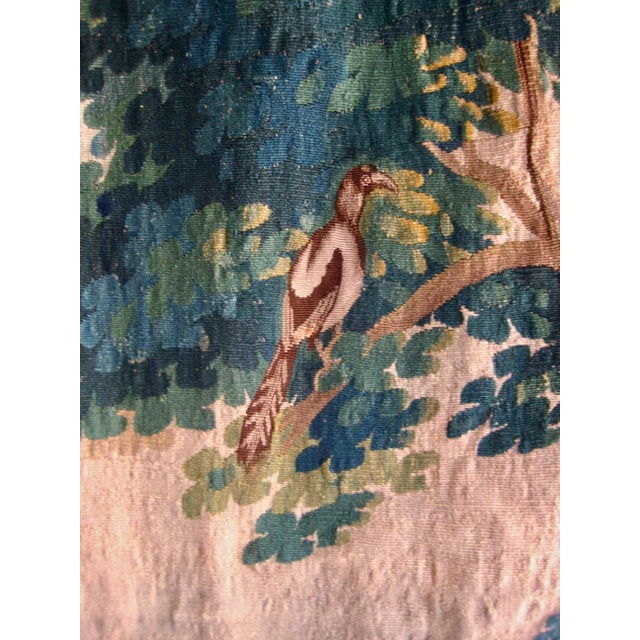 Early 18th Century French Aubusson Tapestry Verdure Two Magpies in a Tree 18 Century For Sale - Image 5 of 12