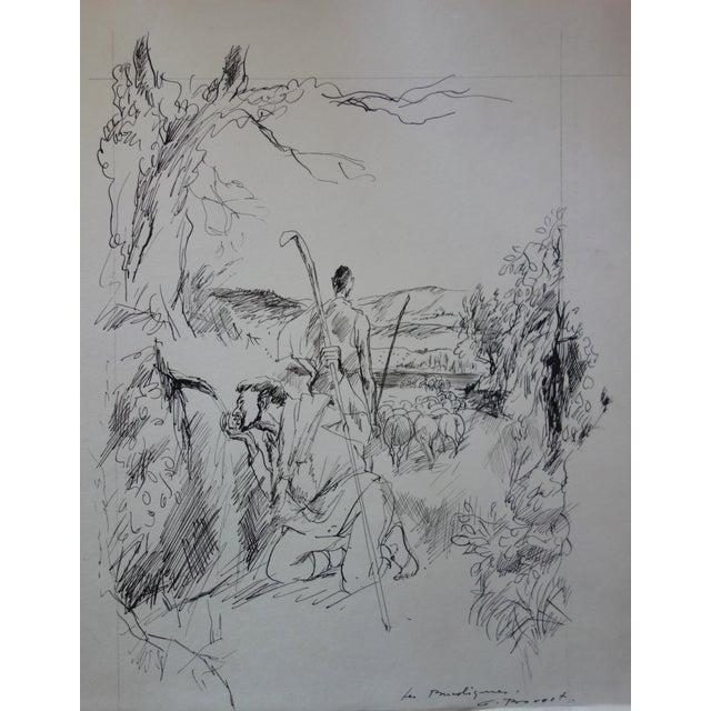 Gaston Barret, Shepherds, Ink on Paper For Sale