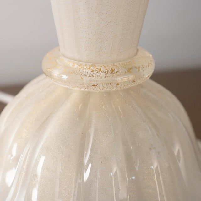 Glass White and Gold Blown Murano Glass Table Lamps, Italy, 1980s For Sale - Image 7 of 12