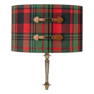 Mind the Gap Tyrolean Plaid Wool Leather Buckles Lampshade, Large For Sale