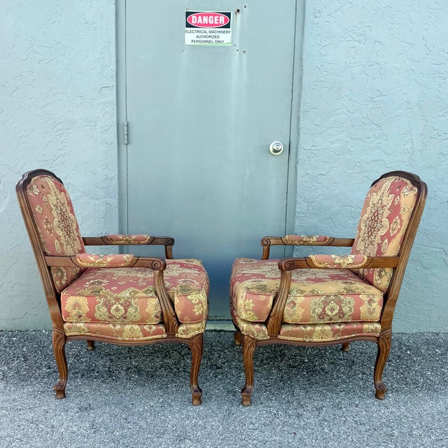 Wood Vintage French Provincial Lounge Chairs by Woodmark - A Pair For Sale - Image 7 of 9