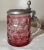 Ruby Red Rare Antique Hand Cut to Clear Ruby Glass Pewter Czech Lidded Beer Stein Mug For Sale - Image 8 of 12