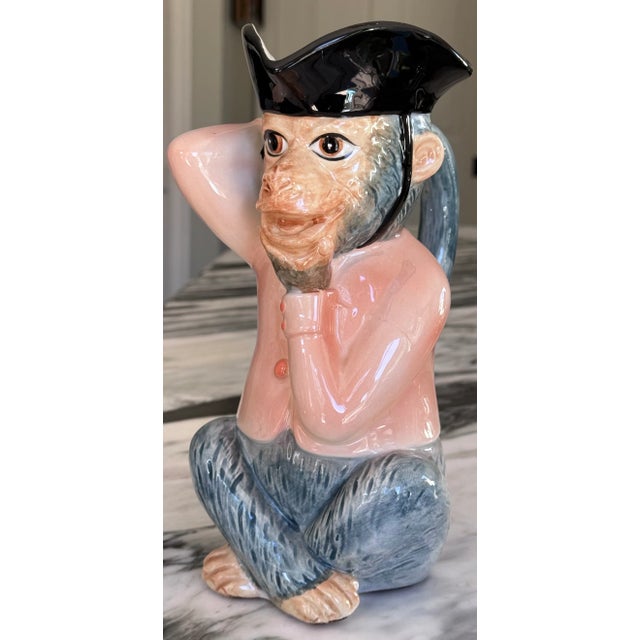 Peach Majolica Style Singerie Motif Pitcher / Vase For Sale - Image 8 of 14