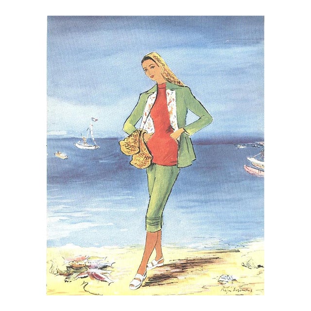 1947 Mid-Century French Summer Beach Fashion Print For Sale