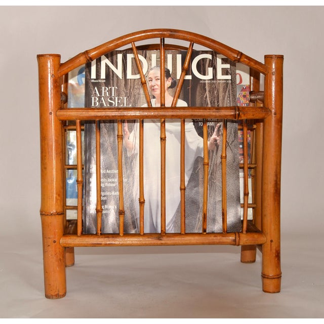 Wood 1950s Chinoiserie Bamboo Hand-Crafted Magazine Rack Newspaper Stand For Sale - Image 7 of 17
