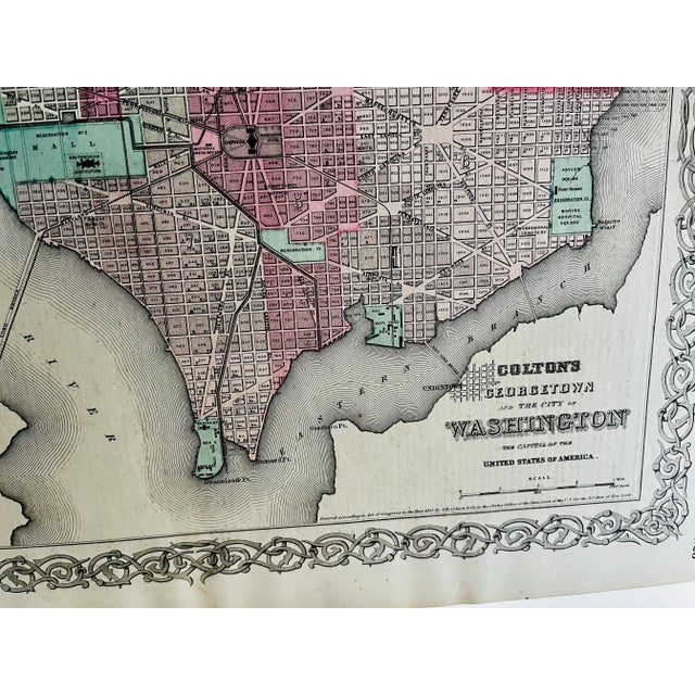 1855 Antique Map Georgetown & the City of Washington Print For Sale - Image 4 of 6
