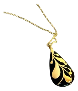 Trifari Gold/Black Teardrop Pendant Necklace