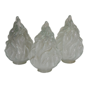 Antique French Empire Frosted Glass Flambe Flame Torch Lamp Chandelier Shades - Set of 3
