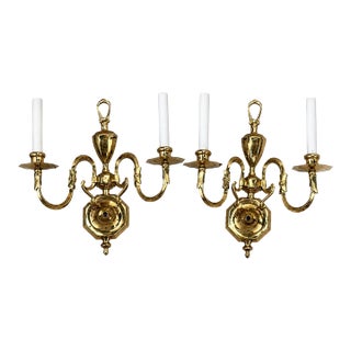 Vintage Plated Brass Double Light Wall Candelabra Sconce - a Pair For Sale