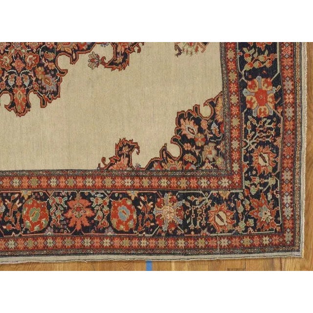 Mid 19th Century Antique Farahan Sarouk Rug, Handmade Oriental Rug, Ivory, Red, Navy For Sale - Image 5 of 6