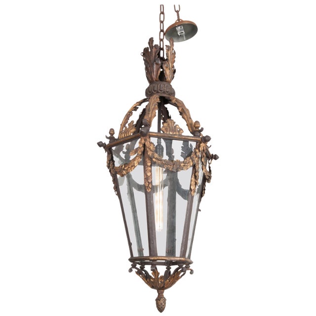 French 19th Century Iron and Gilt Brass Lantern For Sale