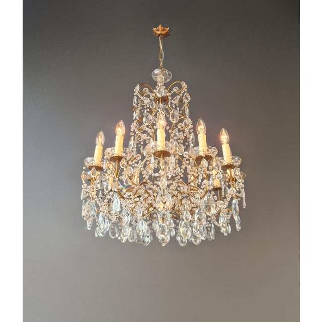 Antique French Italian Crystal Chandeliers Brass Rococo Style Restored - a Pair For Sale - Image 6 of 11