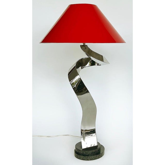 Abstract Sculpted Stainless Steel Table Lamp, Metal Shade by Norton For Sale - Image 4 of 12