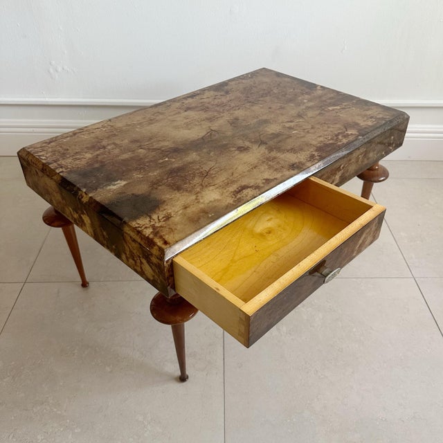 1970s Aldo Tura Parchment Cocktail Table Wood Turned Giacometti Style Legs For Sale - Image 10 of 10