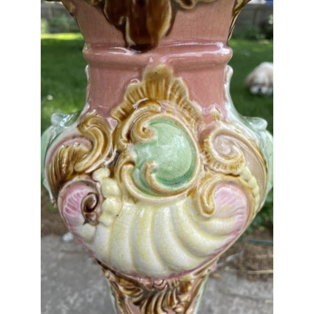 Art Nouveau Antique Royal Bonn Art Nouveau Majolica Pedestal For Sale - Image 3 of 9
