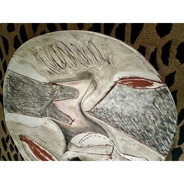 Vintage Patrick Loughran Wall Sculptural Pottery Abstract Horse Art Round Platter • 24" For Sale In Palm Springs - Image 6 of 9