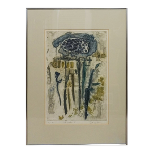 Mid 20th Century Signed Etching of Garden Flowers by Ruth Kerkovius