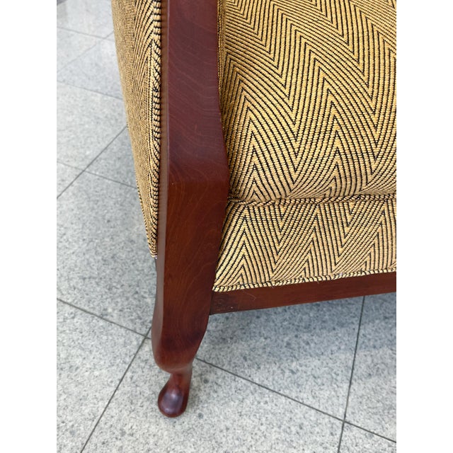 Danish Art Deco Mahogany Lounge Chairs in Donghia Gold Chevron - A Pair For Sale - Image 10 of 15
