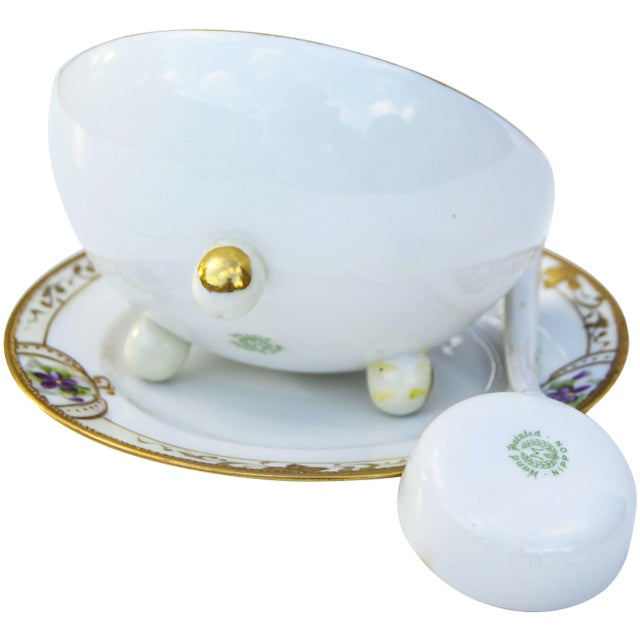 Art Deco Mid 20th Century Hand-Painted Porcelain Gold Accents- 3 Pieces For Sale - Image 3 of 5