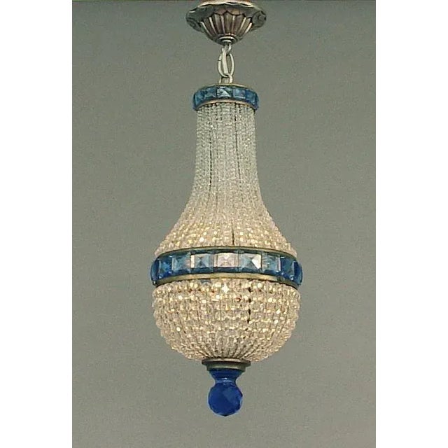 1920s Czech Beaded Basket Chandelier With Cobalt Glass Embellishments For Sale - Image 9 of 9