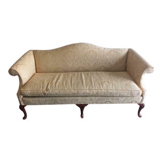 Vintage 70" Hickory Highland House Yellow Upholstered Chippendale Sofa For Sale