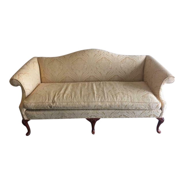 Vintage 70" Hickory Highland House Yellow Upholstered Chippendale Sofa For Sale