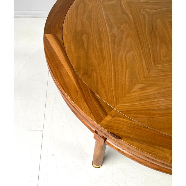 Mid-Century Modern "Medallion Limited" Four-Pie Wood Coffee Table With Brass Ferrules For Sale - Image 9 of 13