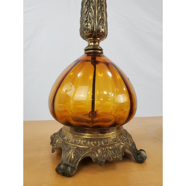 1960s Mid-Century Hollywood Regency Style Amber Glass Table Lamps - a Pair For Sale - Image 4 of 8