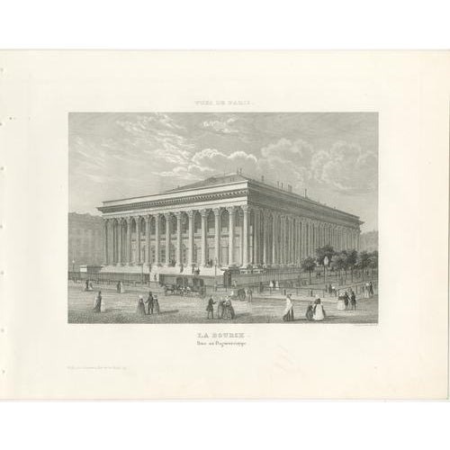 Paper Paris Views: Palais Royal, Bourse, 1855, Engravings, Set of 6 For Sale - Image 7 of 11