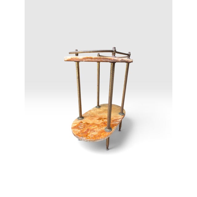 Metal Vintage Hollywood Regency Brass & Onyx Two-Tier Console Table With Gallery Rail For Sale - Image 7 of 8