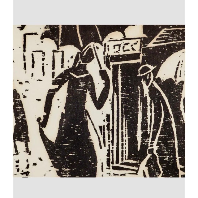Expressionism Irene Awret, Woodblock Print Polish Israeli Artist Azriel Awret Rainy Street Jerusalem Israel For Sale - Image 3 of 8