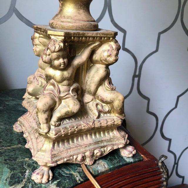 1970s Gilded Cherub Metal Table Lamp For Sale In Atlanta - Image 6 of 8