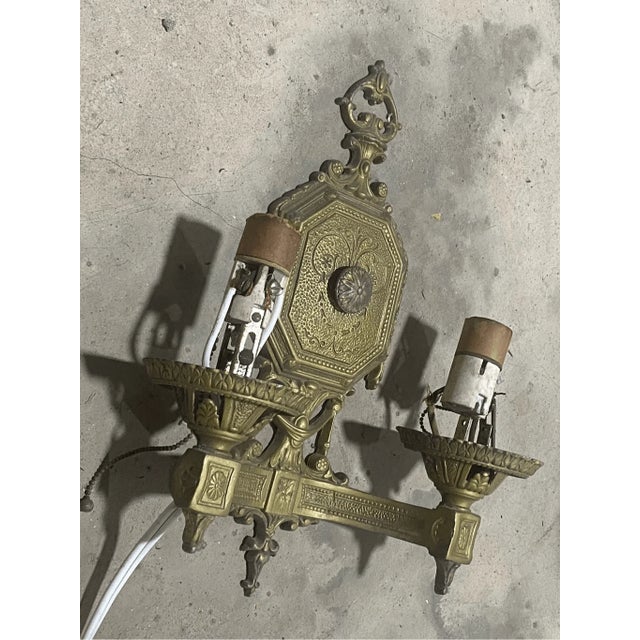 Metal Antique Arts & Crafts Wall Sconce Double 2 Light for Repair For Sale - Image 7 of 8
