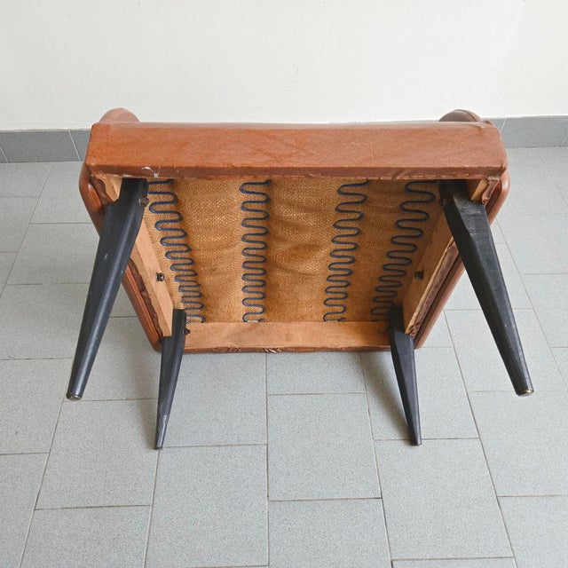 Vintage French Armchair in Havana Faux Leather and Black Lacquered Wood, 1960s For Sale - Image 12 of 16