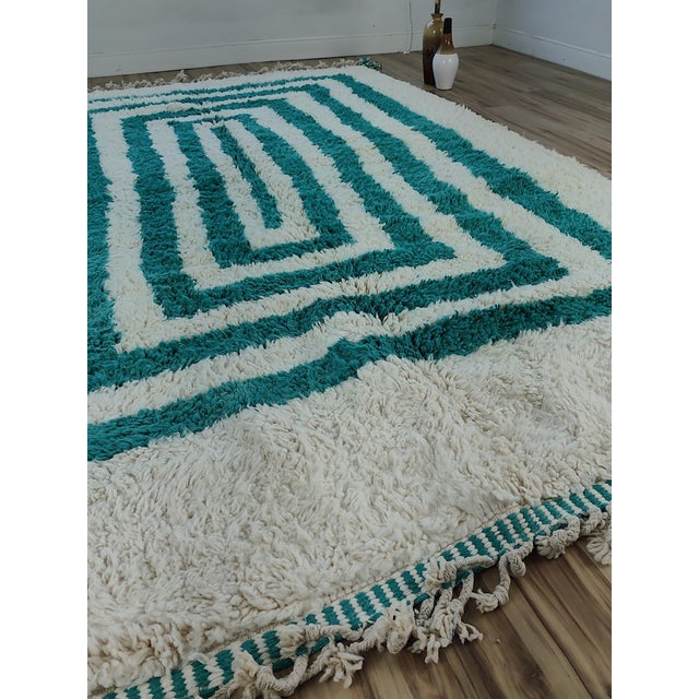 Moroccan Contemporary Teal Green Wool Moroccan Beni Ourain Rug For Sale - Image 3 of 17