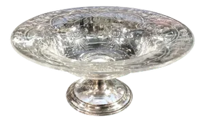 Antique Signed Hawkes Cut Glass and Sterling Silver Center Bowl