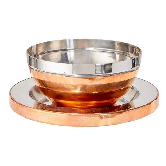 Rare Gabriella Crespi signed large bowl and tray. Impressive and heavy. Great on a center table. Copper and silver....