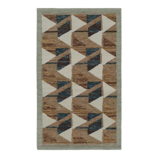 Rug & Kilim’s Scandinavian Style Kilim Rug With Brown & Blue Geometric Patterns For Sale