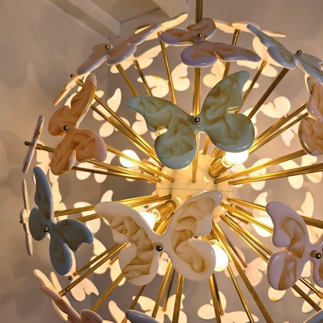 White 1980s Colored Murano Glass Butterfly Chandelier, Mid Century Modern For Sale - Image 8 of 11